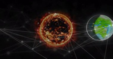 Dünya üzerindeki bağlantı ağının animasyonu. Dijital olarak oluşturulmuş küresel bağlantılar, hesaplama ve veri işleme kavramı.