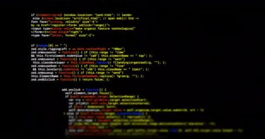 Siyah arkaplan üzerinde dijital veri işleme animasyonu. Dijital olarak oluşturulmuş küresel bağlantılar, hesaplama ve veri işleme kavramı.