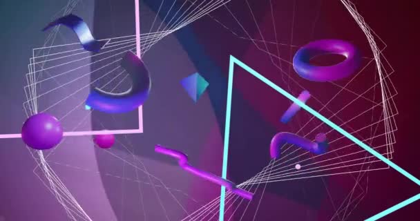 Анимация Трехмерных Синих Фиолетовых Линий Структуры Сети Фиолетовом Фоне Абстракция — стоковое видео