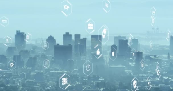 Анимизация Цифровых Технологий Обработка Данных Городу Мировые Финансы Бизнес Связи — стоковое видео