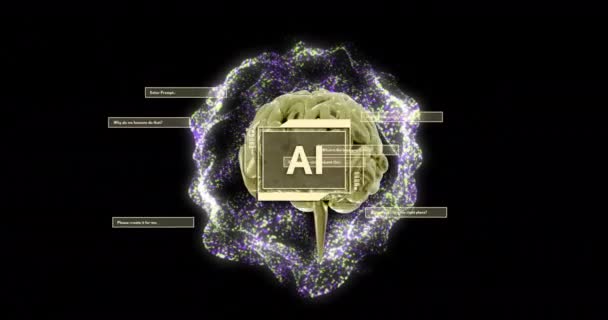 Animation Text Ανθρώπινος Εγκέφαλος Και Ψηφιακή Επεξεργασία Δεδομένων Σκοτεινό Φόντο — Αρχείο Βίντεο