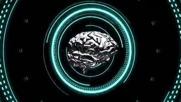 Animatie Van Menselijke Hersenen Digitale Gegevensverwerking Zwarte Achtergrond Mondiale Wetenschap — Stockvideo