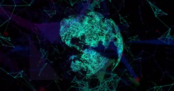 Animatie Van Verbindingen Digitale Gegevensverwerking Hele Wereld Zwarte Achtergrond Mondiale — Stockvideo