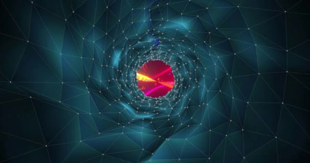 Анимация Тёмного Туннеля Сетью Соединений Движущимися Цветными Огнями Processing Data — стоковое видео