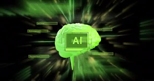 Animation Text Ανθρώπινος Εγκέφαλος Και Ψηφιακή Επεξεργασία Δεδομένων Μαύρο Φόντο — Αρχείο Βίντεο