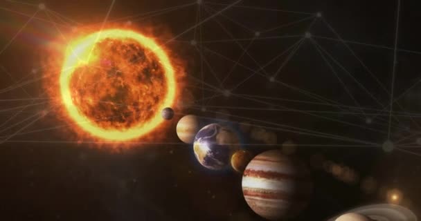 Kapcsolatok Hálózatának Animációja Naprendszeren Keresztül Globális Kapcsolatok Számítástechnikai Adatfeldolgozási Koncepció — Stock videók