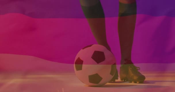 德国国旗在带球的高加索男子足球运动员身上的动画 竞争和积极生活方式概念数码视频 — 图库视频影像
