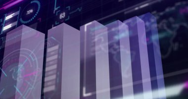 Ekranda istatistik ve finansal veri işleme resimleri. Küresel iş, finans, hesaplama ve veri işleme kavramı dijital olarak oluşturulmuş görüntü.