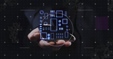 Akıllı telefondan dönen ve tarayan işlemci görüntüsü. küresel bağlantılar, mimari ve dijital arayüz konsepti dijital olarak oluşturulmuş görüntü.