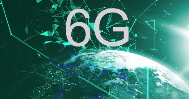 Yeşil arkaplanda 6G metin görüntüsü. küresel ağlar, bağlantılar ve teknoloji konsepti dijital olarak oluşturulmuş görüntü.