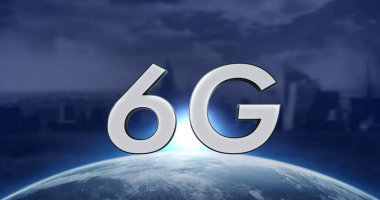 Dünya ve şehir planında 6G metin görüntüsü. küresel ağlar, bağlantılar ve teknoloji konsepti dijital olarak oluşturulmuş görüntü.