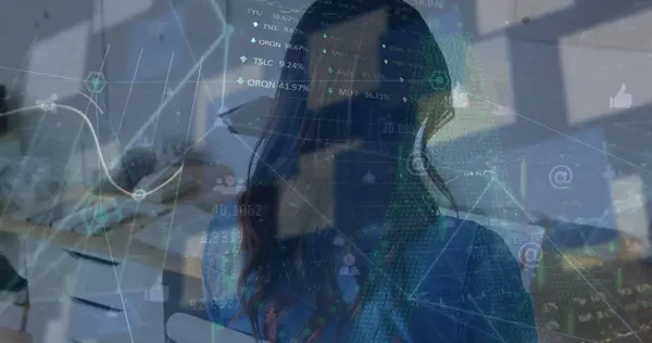 Image Data Processing Biracial Businesswoman Using Tablet Global Business Digital — Stock Photo, Image