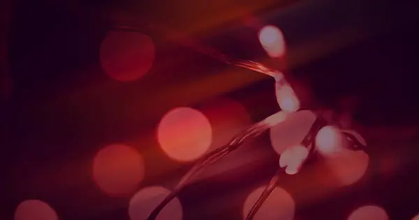 Yumuşak Odaklı Kırmızı Arkaplanda Bokeh Sicim Işıkları Görüntüsü Kutlama Işık — Stok fotoğraf