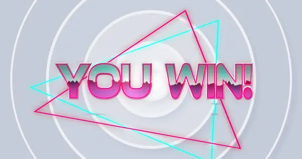 Digital Image You Win Text Neon Triangle Shapes White Background — Stock Photo, Image
