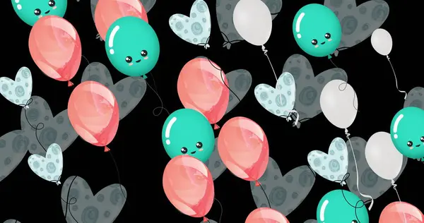Image Multiple Blue Pink Balloons Black Background Celebration Party Concept — Stock Photo, Image