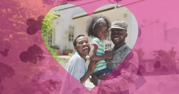 庭で幸せなアフリカ系アメリカ人の家族に対する心のイメージ 家庭生活 愛とケアの概念デジタル生成されたイメージ — ストック写真