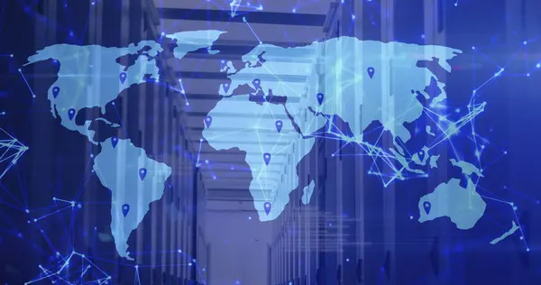 Bild Världskartan Över Servrar Globalt Nätverk Anslutningar Kommunikation Och Teknik — Stockfoto