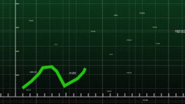 Koyu arkaplanda yeşil grafik işleme verilerinin animasyonu. Bağlantı, veri, işleme, dijital arayüz ve iletişim, dijital olarak oluşturulmuş video.