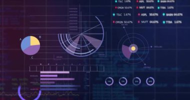 Karanlık arka planda finansal veri işleme animasyonu. Küresel finans, iş, bağlantılar, hesaplama ve veri işleme kavramı dijital olarak oluşturulmuş video.