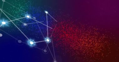 Koyu arkaplandaki DNA ipliği üzerinde parlayan beyaz bağlantı ağının animasyonu. Veri, ai, araştırma, işleme, bağlantı, dijital arayüz ve iletişim, dijital olarak oluşturulmuş video.