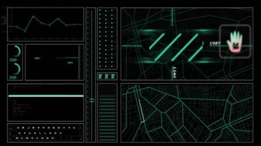 Siyah arkaplan üzerinde ekolojik simgelerin ve veri işlemlerinin animasyonu. Küresel iş, bağlantılar, hesaplama ve veri işleme kavramı dijital olarak oluşturulmuş video.