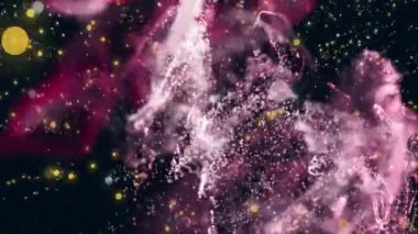 Siyah arka planda kusursuz döngü üzerinde hareket eden parlak ışık noktalarının animasyonu. Işık, şekil, şekil, renk ve hareket konsepti dijital olarak oluşturulmuş video.