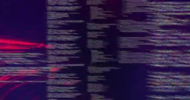 Siyah arkaplandaki veri işlemesindeki bozulma üzerine kırmızı ışığın animasyonu. Bağlantı, veri, işleme, dijital arayüz ve iletişim, dijital olarak oluşturulmuş video.