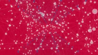 Kırmızı arkaplanda ışık noktalarının canlandırması. Işık, hareket ve renk konsepti dijital olarak oluşturulmuş video.