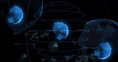 Küresel çapta finansal veri işleme animasyonu. Küresel finans, iş, bağlantılar, hesaplama ve veri işleme kavramı dijital olarak oluşturulmuş video.