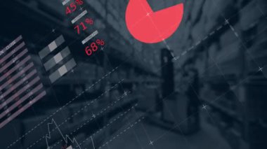 Depodaki finansal veri işleme animasyonu. Küresel finans, iş, bağlantılar, hesaplama ve veri işleme kavramı dijital olarak oluşturulmuş video.