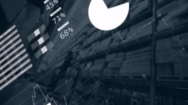 Depodaki finansal veri işleme animasyonu. Küresel finans, iş, bağlantılar, hesaplama ve veri işleme kavramı dijital olarak oluşturulmuş video.