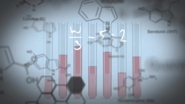 Animation Der Wissenschaftlichen Datenverarbeitung Über Labor Reagenzgläser Globale Wissenschaft Verbindungen — Stockvideo