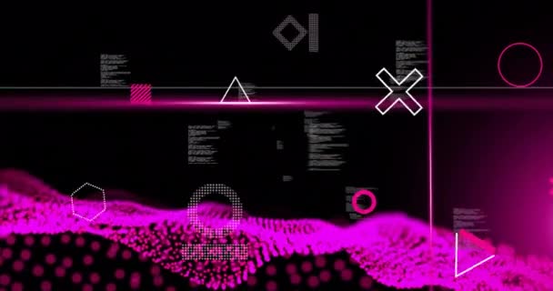 Анімація Обертових Фігур Рожевих Сканерів Мережевих Хвиль Над Даними Обробки — стокове відео