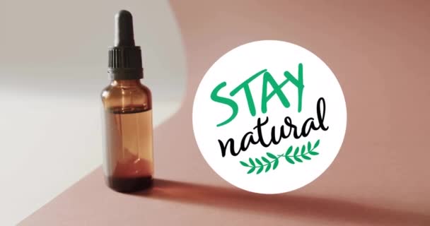 Animation Stay Natural Text Leaf Logo Organic Beauty Oil Dropper — Stock Video