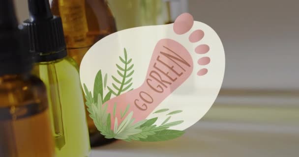 Animation Green Text Barefoot Plants Logo Natural Oils Grey Background — Stock Video