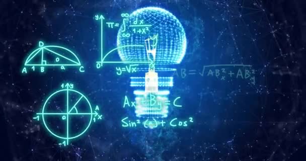 Animáció Matematikai Egyenletek Villanykörte Hálózatok Sötét Háttérrel Hálózat Energia Digitális — Stock videók