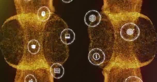 검은색 배경에 오렌지 네트워크 파도를 데이터 미디어 아이콘의 애니메이션 데이터 — 비디오