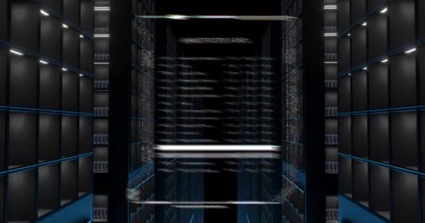 Animace Kvantitativního Zpracování Datových Souborů Temné Počítačové Serverové Místnosti Připojení — Stock video