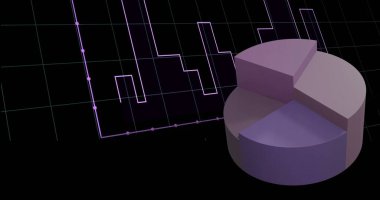 Siyah arkaplan üzerinden finansal veri işleme resmi. Küresel iş, finans, hesaplama ve veri işleme kavramı dijital olarak oluşturulmuş görüntü.