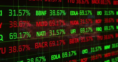 Karanlık arka planda finansal veri işleme resmi. Küresel iş, finans ve veri işleme kavramı dijital olarak oluşturulmuş görüntü.