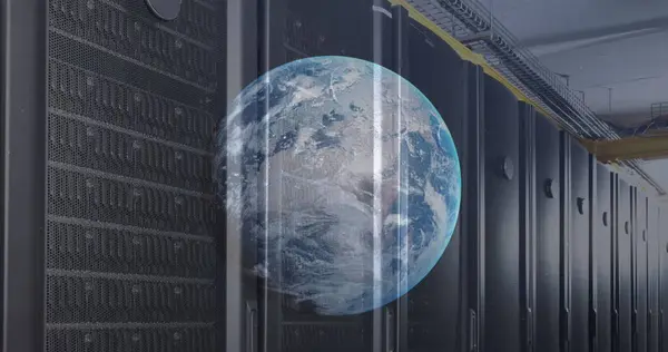 Image Globe Computer Server Room Global Networking Business Data Storage — Stock Photo, Image