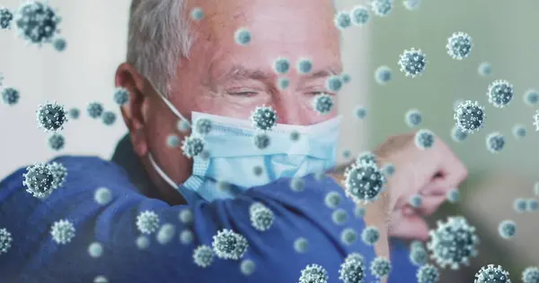 Bilde Covid Celler Mann Med Ansiktsmaske Globalt Covid Pandemisk Konsept – stockfoto