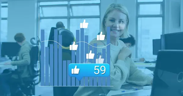 Image Social Media Reactions Graphs Caucasian Woman Office Social Media — Stock Photo, Image