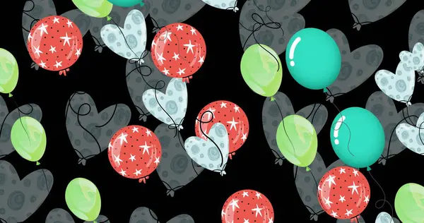 Image Multiple Colorful Balloons Black Background Celebration Party Concept Digitally — Stock Photo, Image