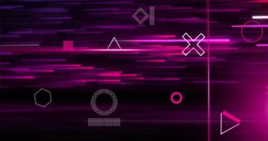 3 boyutlu şekillerin ve pembe tarayıcı ışınlarının siyaha çevrilmiş kırmızı ve kırmızı ışık izlerinin animasyonu. Bağlantı, veri, işleme, dijital arayüz ve iletişim, dijital olarak oluşturulmuş video.