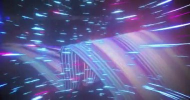 Mavi ışıkların, koyu arkaplanda mavi ve turuncu titreşimli ağ dalgaları üzerindeki animasyonu. Bağlantı, veri, ağ ve iletişim, dijital olarak oluşturulmuş video.