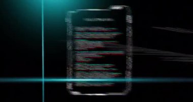 Siyah arkaplandaki veri dosyasının üzerindeki mavi tarayıcı ışınlarının animasyonu. Bağlantı, veri, işleme, dijital arayüz ve iletişim, dijital olarak oluşturulmuş video.