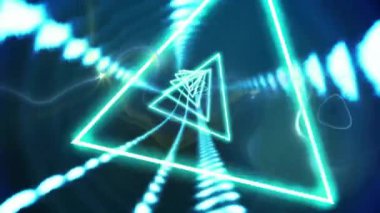 Siyah zemin üzerinde neon şekillerin ve ışık izlerinin animasyonu. Şekiller, desen ve ışık konsepti dijital olarak oluşturulmuş video.