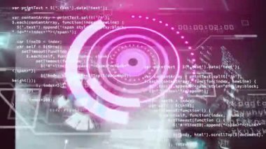 Kapsam taraması animasyonu ve karanlık arka planda dijital veri işleme. Dijital olarak oluşturulmuş küresel bağlantılar, hesaplama ve veri işleme kavramı.