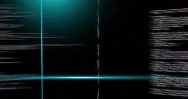 Koyu arkaplanda metin veri işleme üzerinde mavi tarayıcı ışınları animasyonu. Bağlantı, veri, işleme, iş, dijital arayüz ve iletişim, dijital olarak oluşturulmuş video.